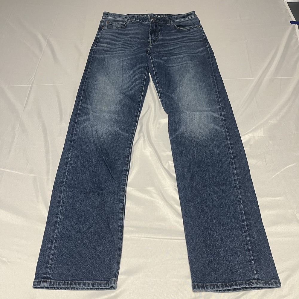American Eagle Jeans Men's 30x34 Original Bootcut Airflex+ Dark Wash Crazy Fade